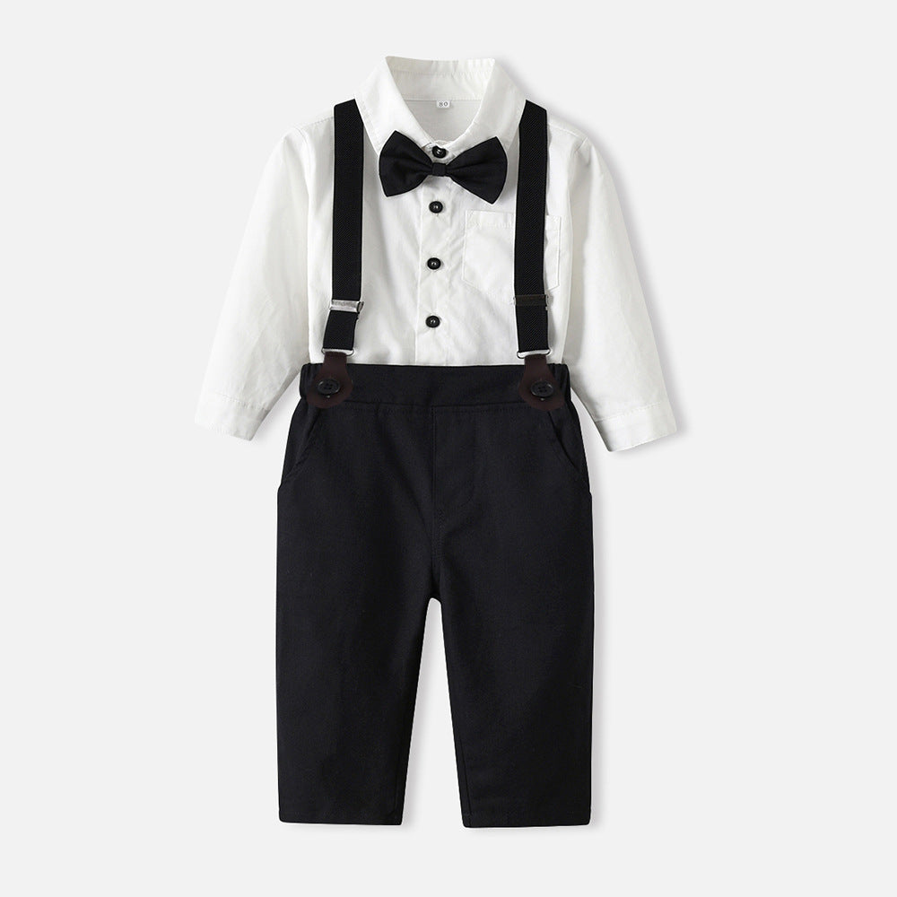 Boys' formal wear, children's performance outfit, student piano recital costume, floral dress for kids, big kids' white shirt and black pants set
