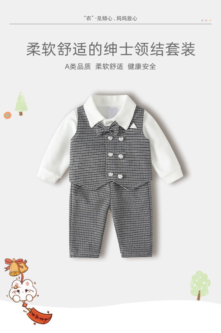 Boys' suit set - new  autumn collection - first birthday outfit - gentleman's striped vest three-piece set - spring & autumn