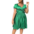 D370 belted european and american style women's summer  new  v-neck sexy pleated plus size foreign trade dress