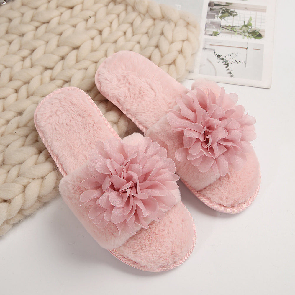 2024 spring/autumn/winter new floral platform fuzzy slippers - women's indoor/outdoor flat heel warm plush slippers