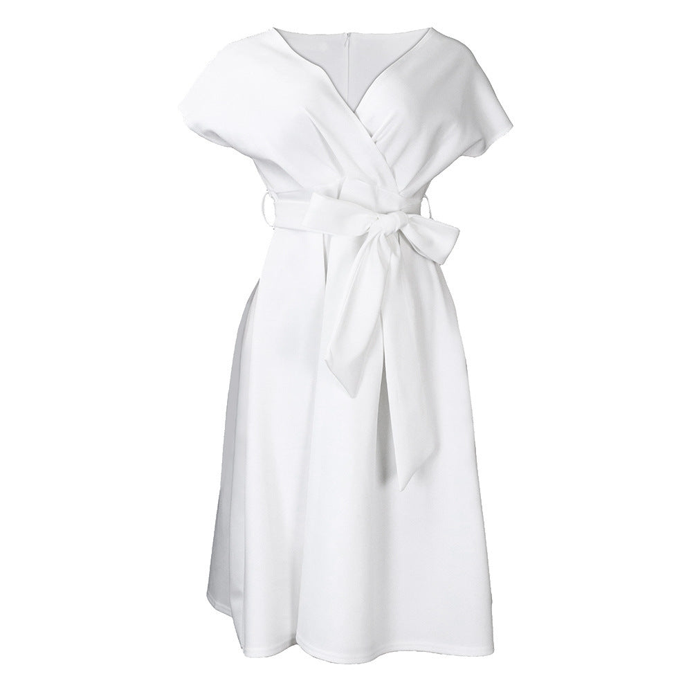 fashionplus size women's clothing plus size summer pure color deep v neck large swing sexy small dress dress african dress