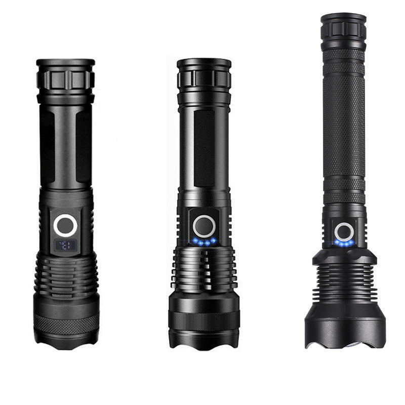 Cross-border XHP50 strong light flashlight USB charging aluminum alloy multi-function outdoor telescopic zoom waterproof flashlight