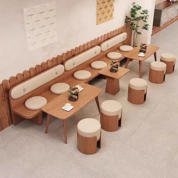 Card seat sofa milk tea shop table and chair combination cafe retro dining table commercial catering tea house wall seat