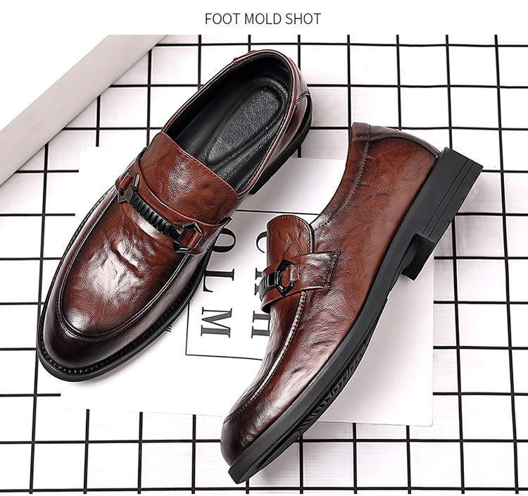 Leather shoes men's business formal wear casualmenautumnew arrival british cross-border live broadcast work k-style slip-on trendy leather shoes