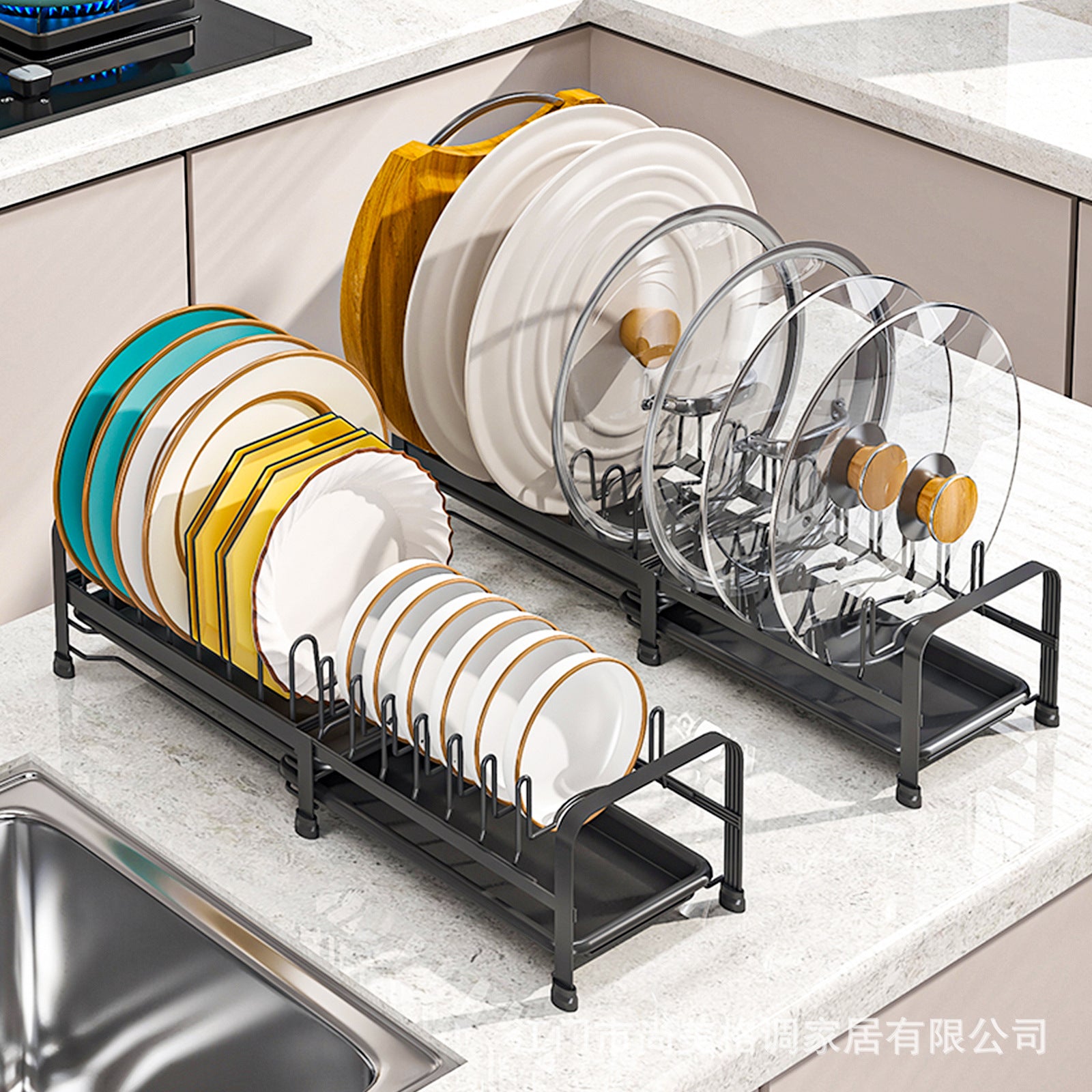 Retractable Dish Storage Rack Kitchen Pot Lid Rack Single Layer Drain Rack Bowl Dish Drain Shelf in Cabinet