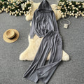 Lazy style casualsuit women's stereo texture printingpullover hooded knittingsweatshirthigh waistloose pantspants