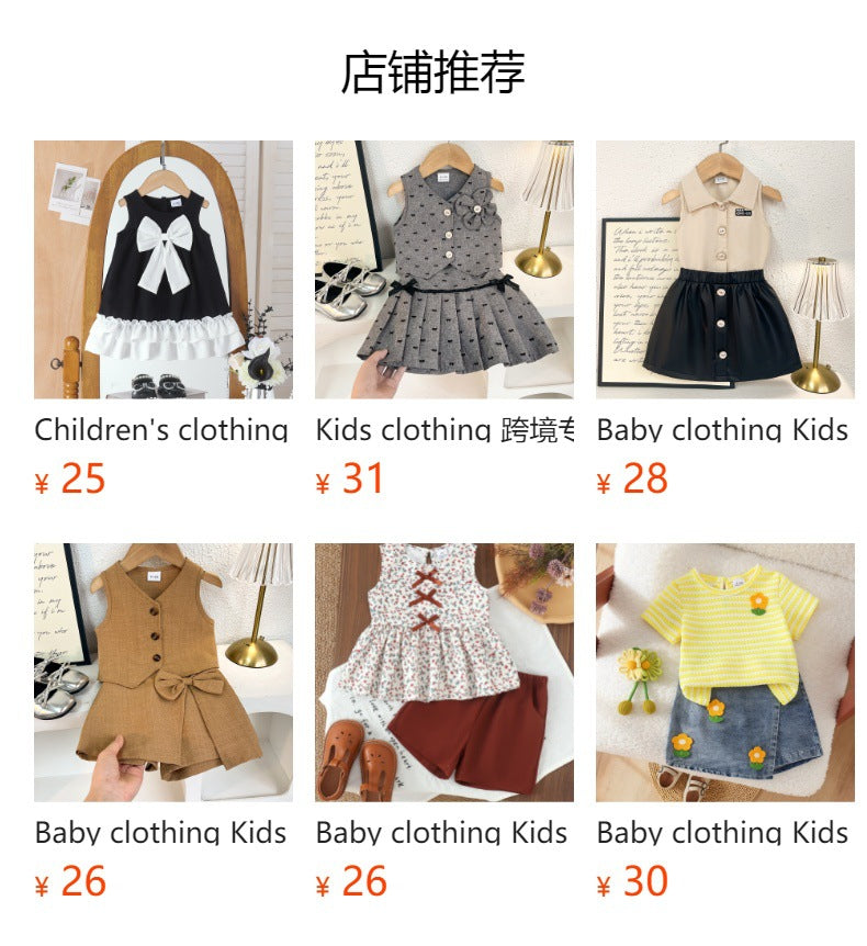 Children's clothing shein cross-border girl suitwhitetops+pantstwo-piece set