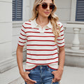 European and american cross-border e-commerce new    casual striped knitwear turn-down collar sweater top for women