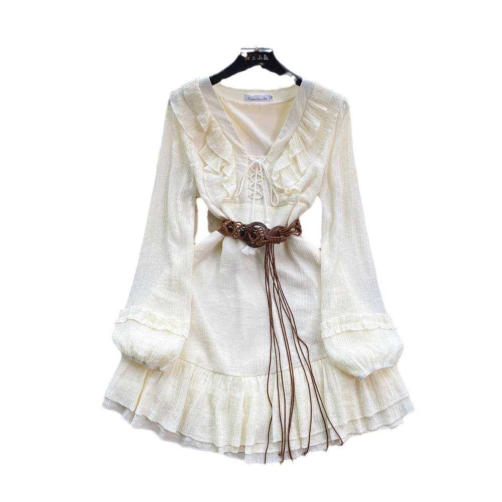spring new arrival: sweet & chic vacation style - ruffled trim tie-waist bodycon mini dress with ruffle hem