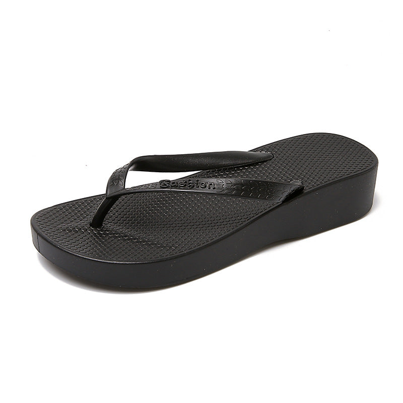 Thick sole flip-flops women's summeroutwear vacation seaside beach non-slip wedge heel flip-flops high heel sandals