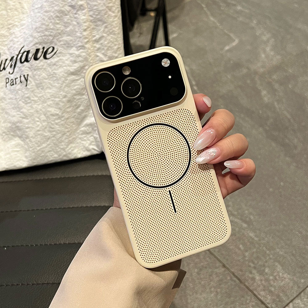 Suitable for iphone16 macaron contrasting color mesh cooling mobile phone case apple 17 thin and light large window protective case 15