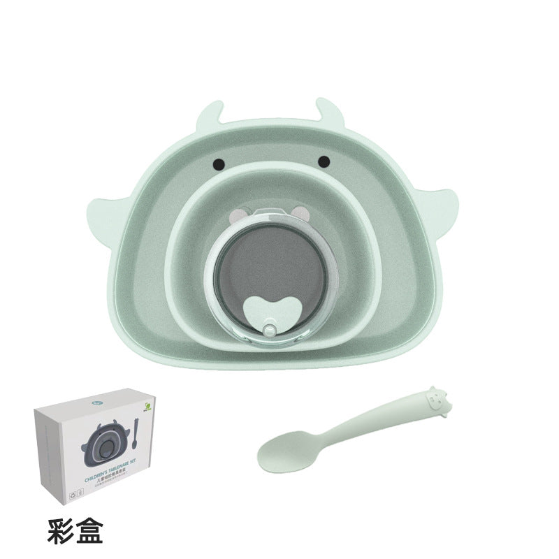 Silicone tableware kids set: baby bowl, food supplement bowl, suction cup learning chopsticks, spoon, plate - food grade, cute & fun for feeding