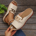 Southeast asia export buckle wedge open toe flip flops women's cross-border large size metal buckle fish mouth beach sandals