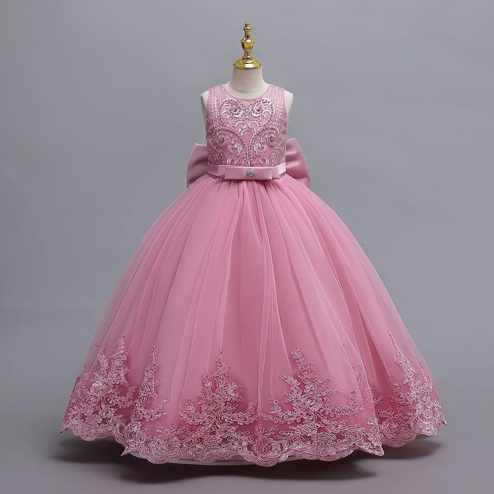 Ready-to-ship wholesale children's formal dresses, lace-trimmed wedding gowns, princess dresses, and runway dresses for girls