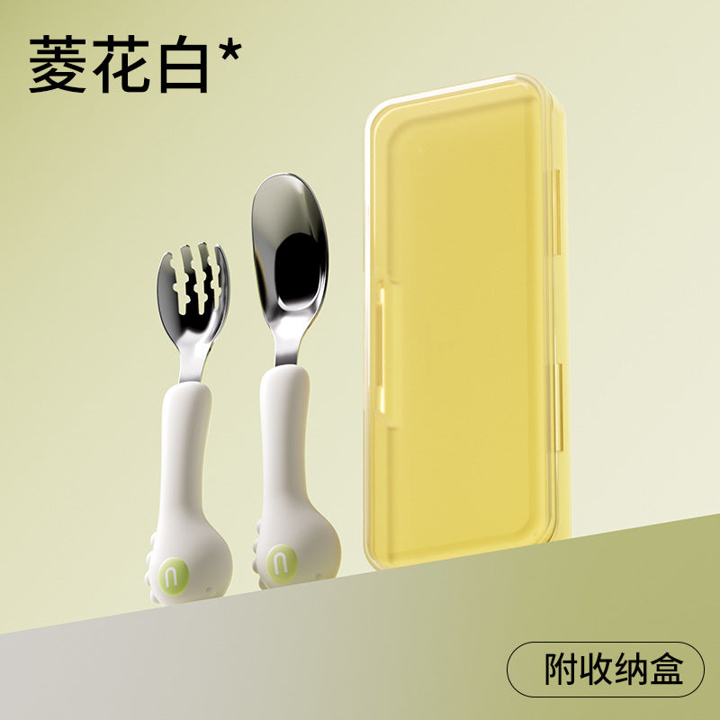 Baby portable spoon and fork set - 316l stainless steel ingot spoon - self-feeding training utensils - children's weaning fork and spoon