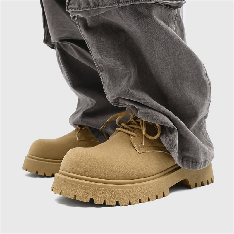Derby shoes 2026new arrivalspringlow anklebootsmenretroworkwear shoesthick soleincreased breathable suede shoes