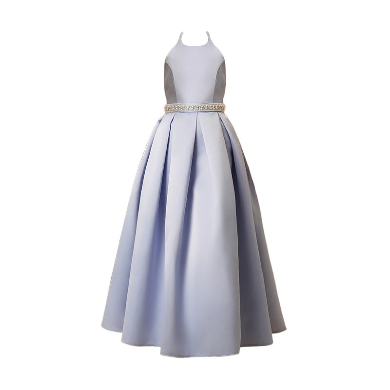 personalized girlelegance dresslonghot selling sleeveless skirtsatin waist girl clothing