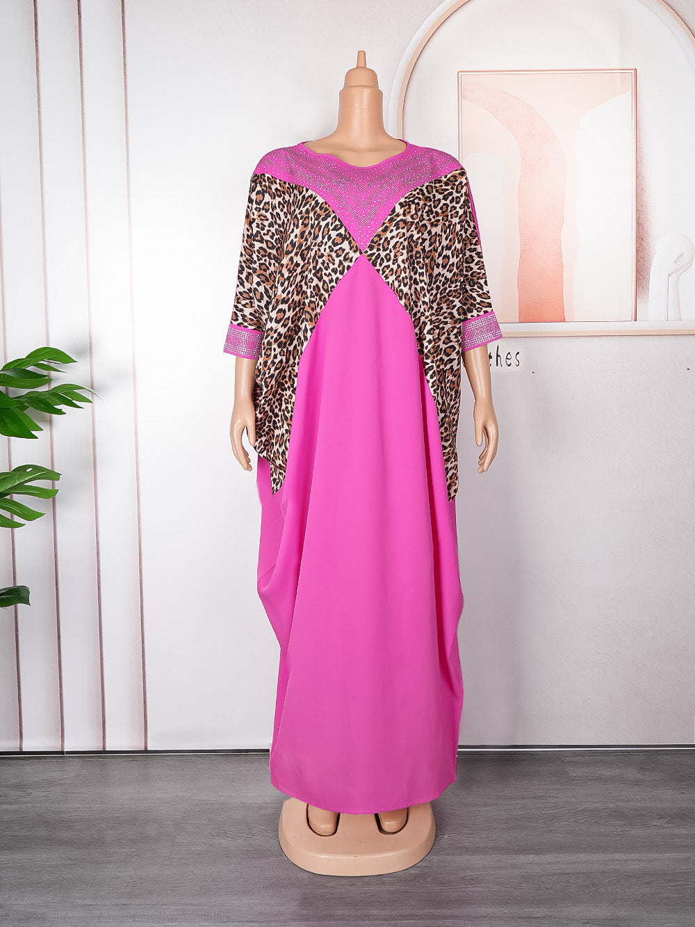 Hot diamond urban casual round neck dress african  women's clothing fat plus size leopard print long robe
