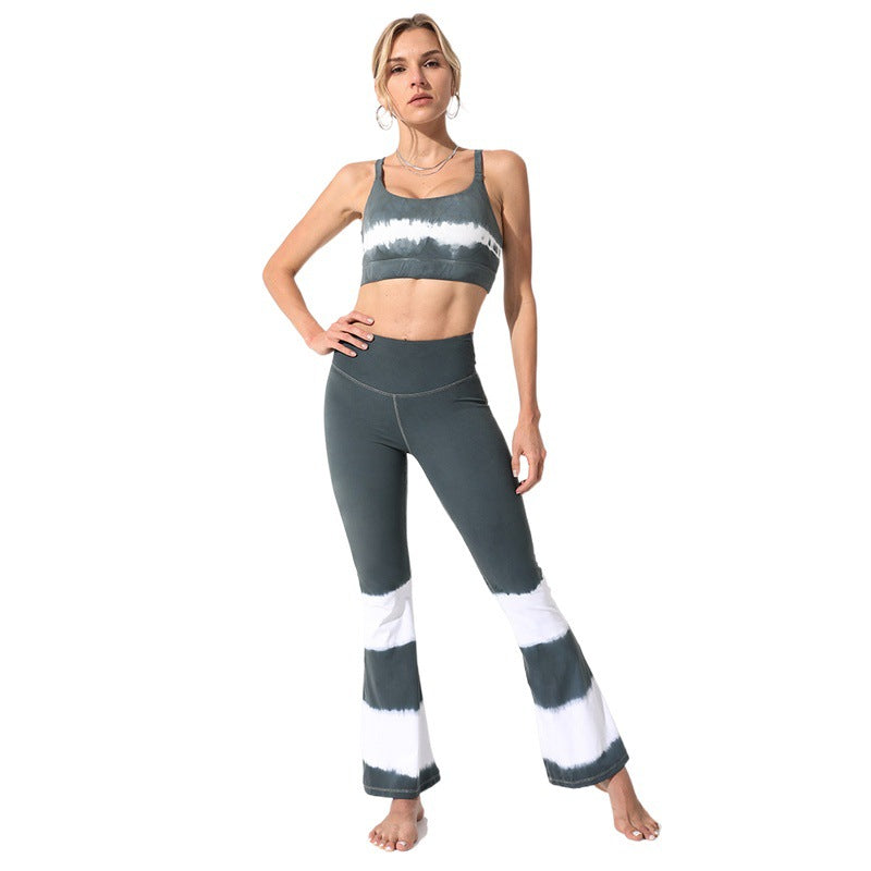 Ink tie-dye sports yoga clothes suit women's fashion slimming look yoga naked fitness personalized plaid
