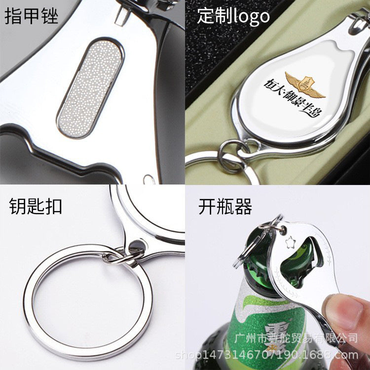 Three-in-one small gift advertising logo single nail clipper multi-functional nail clipper nail clipper keychain bottle opener