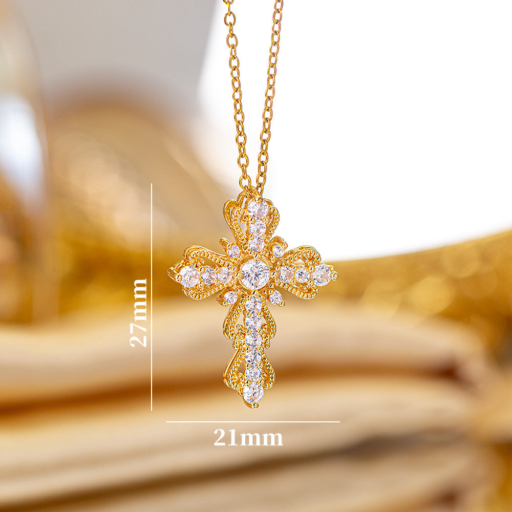 popular copper micro-embedded accessible luxury cross necklace for women fashioneasiest for matchelegant non-fading clavicle chain jewelry