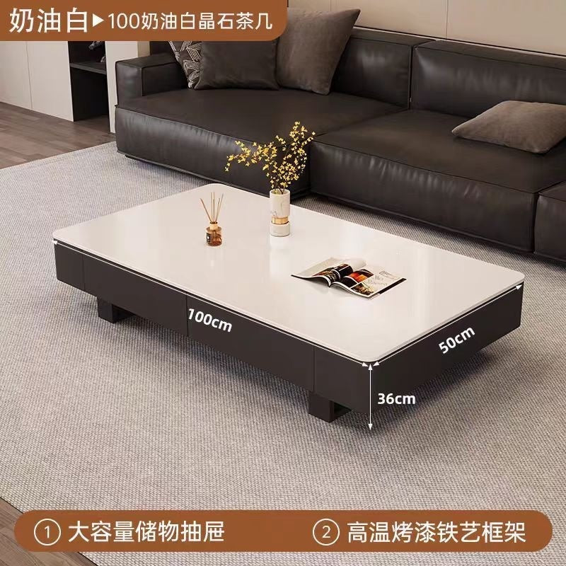 New sintered stone coffee table for living room, modern minimalist light luxury style, compact high-end tv stand with tempered glass top