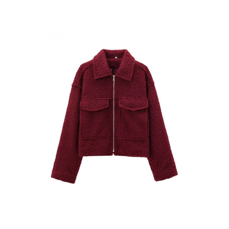 spring/autumn women's designer wool blend jacket: unique streetwear style, relaxed fit, cropped length