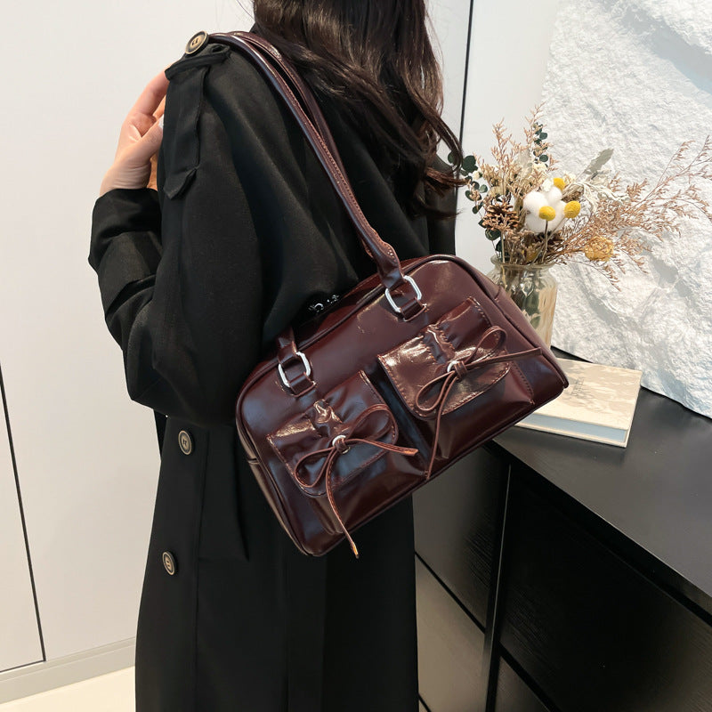 Cross-border  large-capacity PU bag women's 2025 new ballet style bow underarm bag versatile shoulder bag