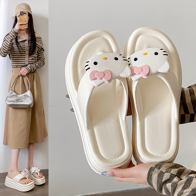 Cute hello kitty flip-flops for women, new thick-soled platform wedge sandals, women's summer slippers, height-increasing shoes