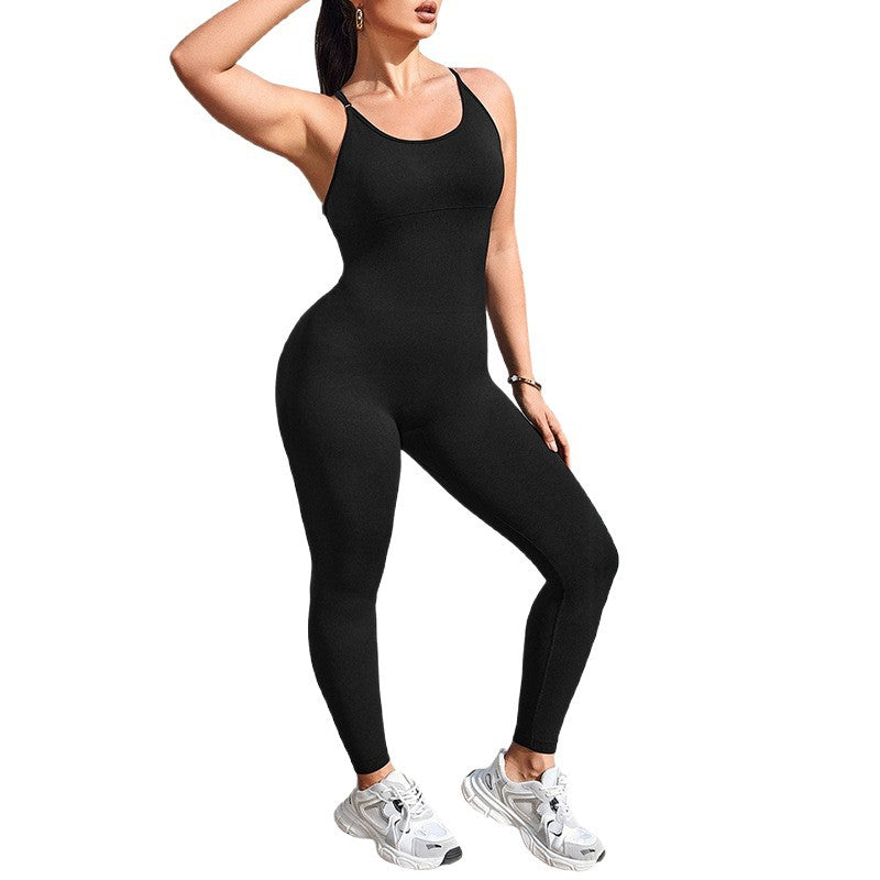 Seamless suspenders, beautiful back jumpsuit, women's high waist, belly and hip jumpsuit, and running fitness jumpsuit.