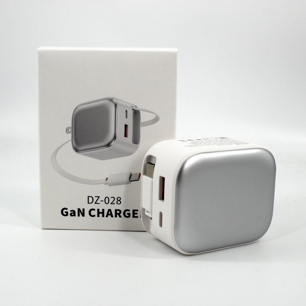 35w gan charger with retractable cable, dual-port (a+c) fast charging adapter, compatible with apple chargers