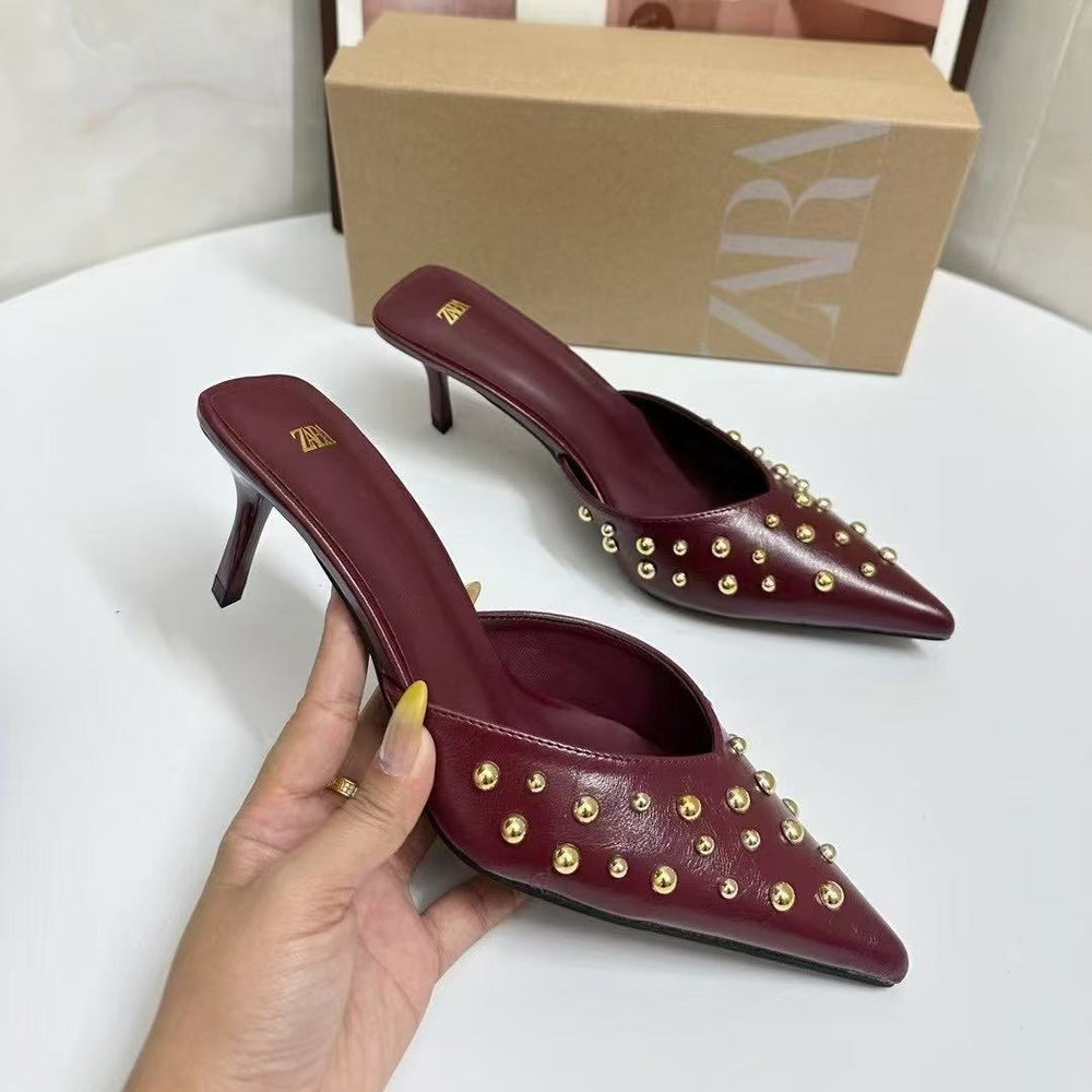 Za women's studded open-toe sandals & slides - 2025 summer new arrivals - stiletto heel, sexy high heel thong sandals for outdoor wear