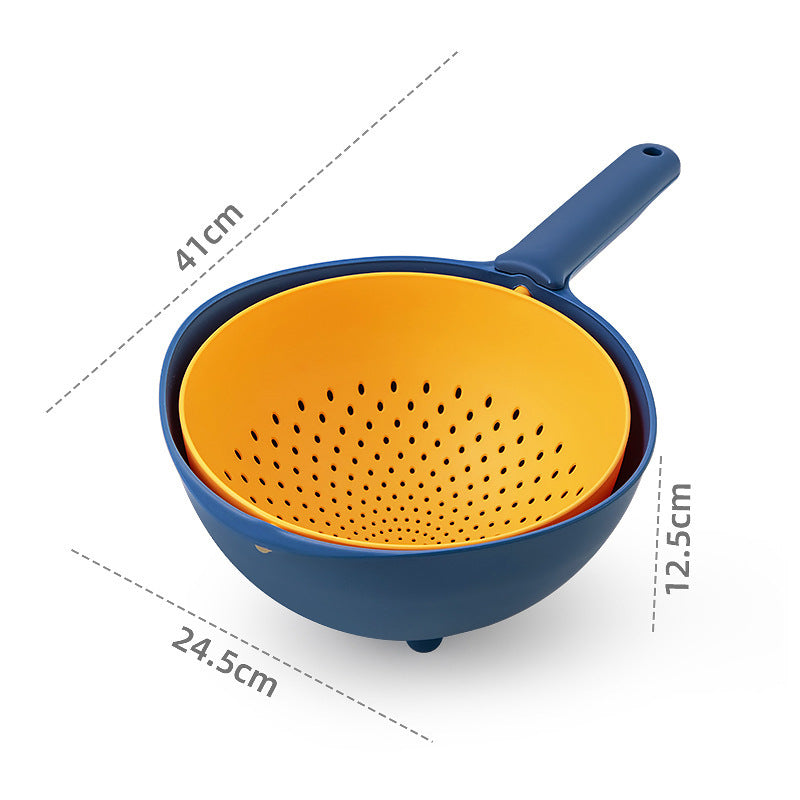 Rotary drain basket Plastic with handle Creative double-layer drain basket Kitchen fruit storage Vegetable basin Drain basket