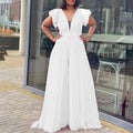 D291 plus size women's jumpsuit with belt - new european and american style, mesh, see-through, sexy, pleated, wide leg, cinched waist, export quality