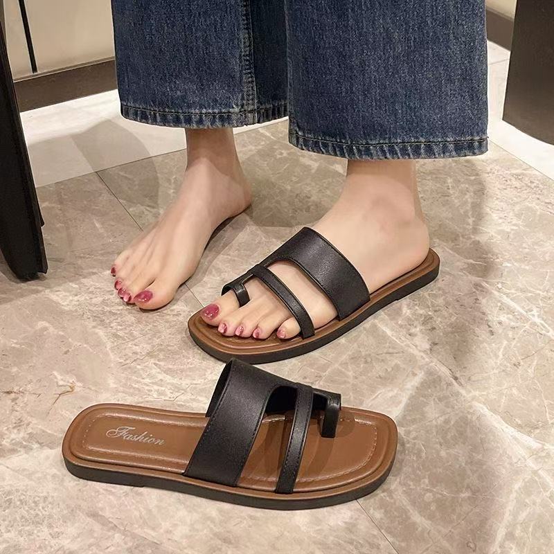 2026 new french retro flat-toe thong sandals korean style summer roman sandals beach vacation slippers