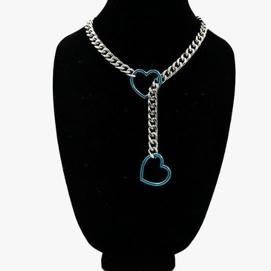 2024 new cross-border multi-color heart & o-ring adjustable punk cuban long necklace - couple's style