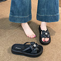 Summer fairy style outdoor slippers - comfortable, versatile, rhinestone clover design, soft sole, fashionable, minimalist, women's platform slippers