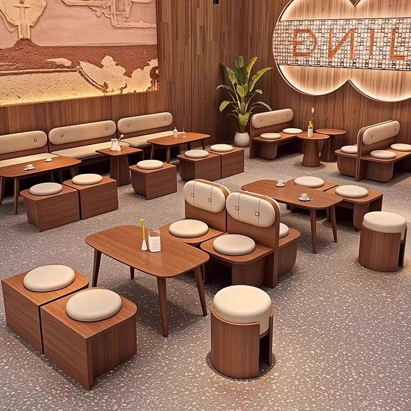 Customized solid wood card seat sofa milk tea shop dining table and chair combination coffee shop commercial bar catering tea house against the wall