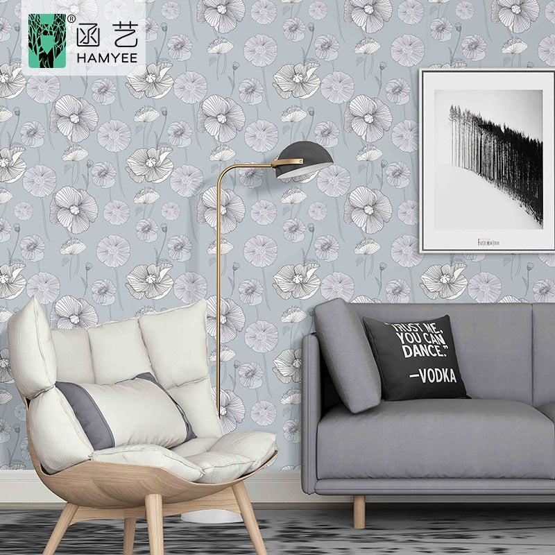 Cross-border sketch flower wallpaper thickened waterproof PVC wallpaper self-adhesive background wall decoration personalized wall sticker cloth with glue