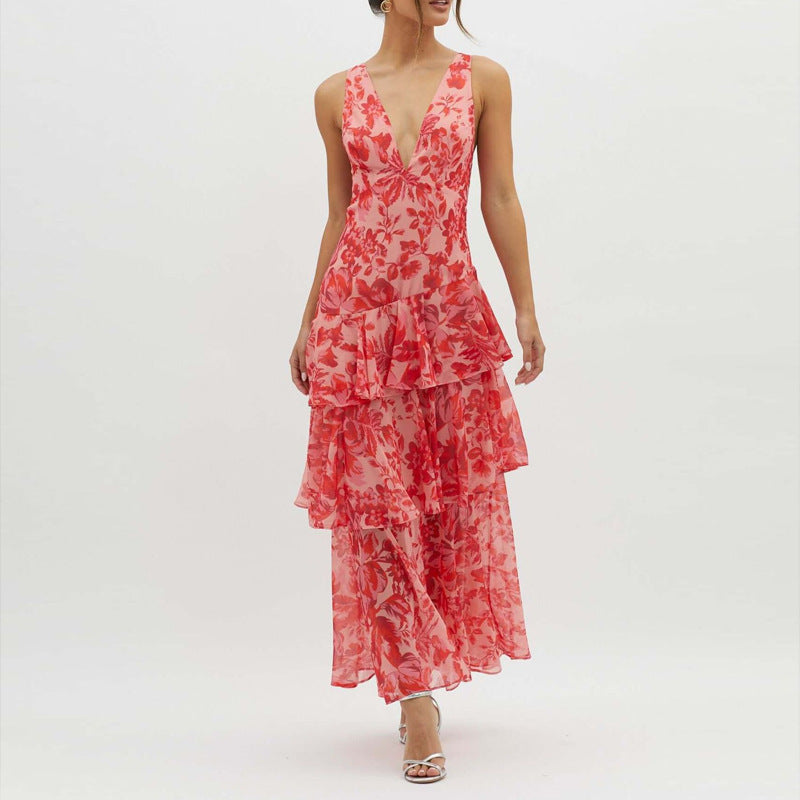 european and american summer new women's clothing: pure & sexy halter dress, women's chiffon slim-fit ruffle skirt