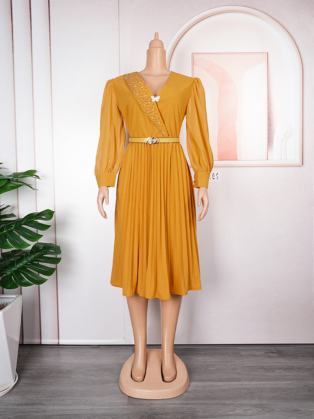 Fashionexport chiffon pleated skirt with belt african tiktok  women's clothing plus sizedress comes with brooch