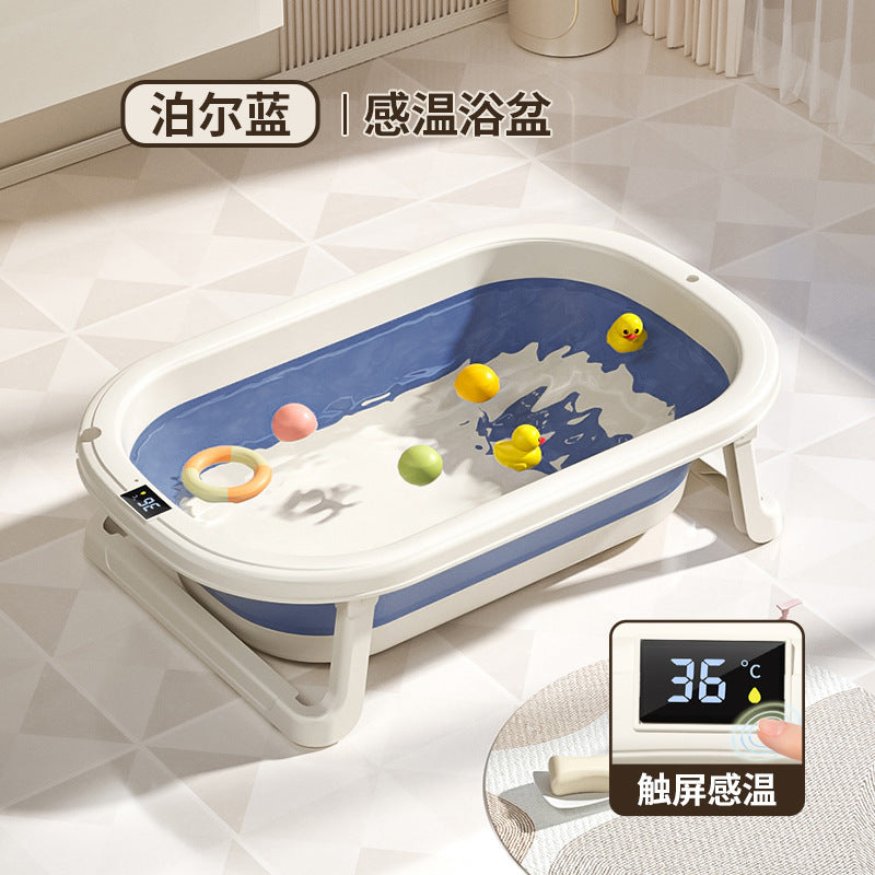 Baby temperature-sensitive foldable bathtub - infant & child bath tub - newborn & toddler home use - sit & lie down bath tub