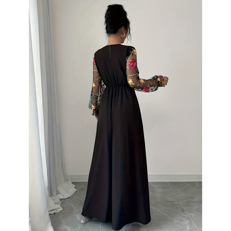 code new arrival  women's original elegant fashion round neck mesh patchwork dress