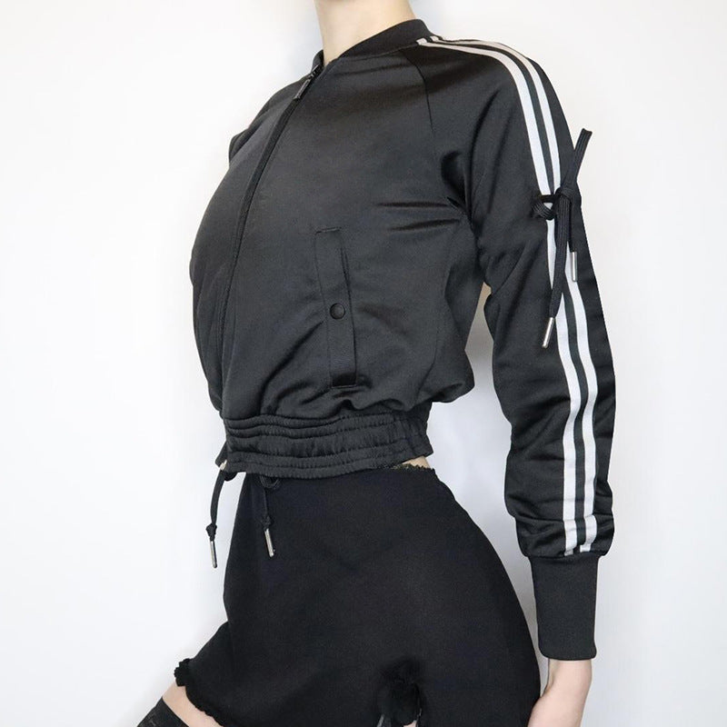 American sports style autumn and winter coat bow striped webbing zipper jacket baseball jersey waist casual jacket