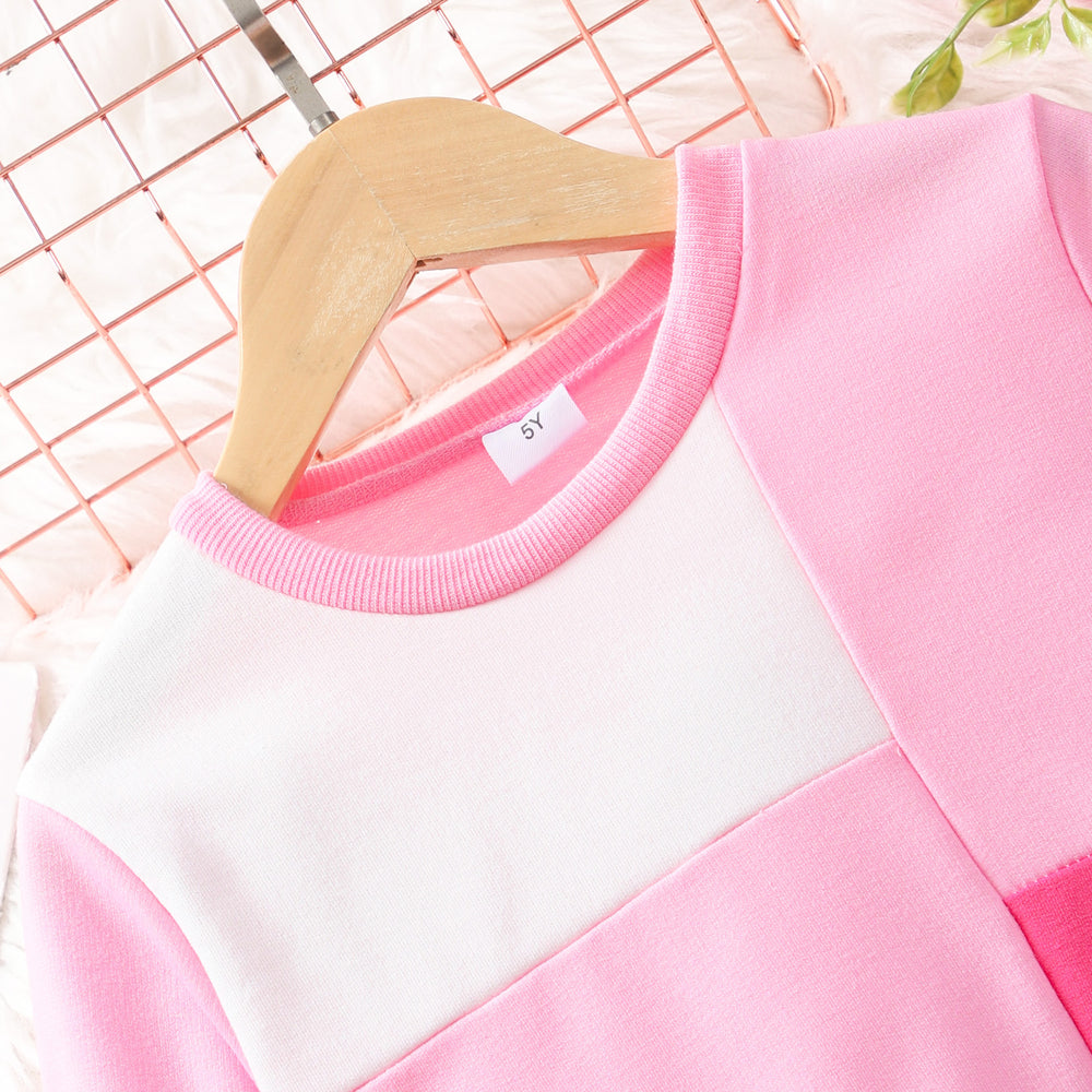 new girls' long-sleeve crewneck patchwork top and pants set