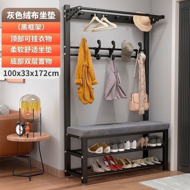 Simple shoe changing stool entrance door for home coat rack floor-standing entrance storage rack all-in-one foyer multifunctional coat rack