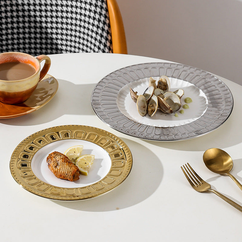 Insaccessible luxury ceramic western food plate scandinavian relief restaurant for home steak plate fruit dessert plate model room plate