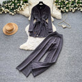 Commuting style strap waist knittingtopsloose pantstwo-piece setfemaleautumslimslimming look workplace suit outfit