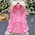 Fashionfashionable heavy industry beading stereo flower shirt women's sense of design asymmetrical loose bat sleeve tops