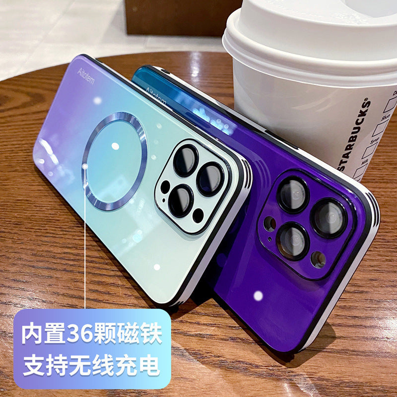 Suitable for iphone16promax gradient glass magnetic mate70 mobile phone case apple 15 lens film all-inclusive